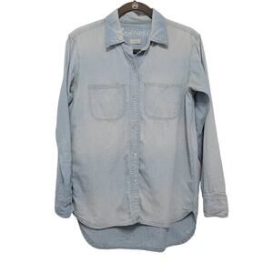 Madewell Denim Shirt Light Wash Patch Pocket High Lo XS 601